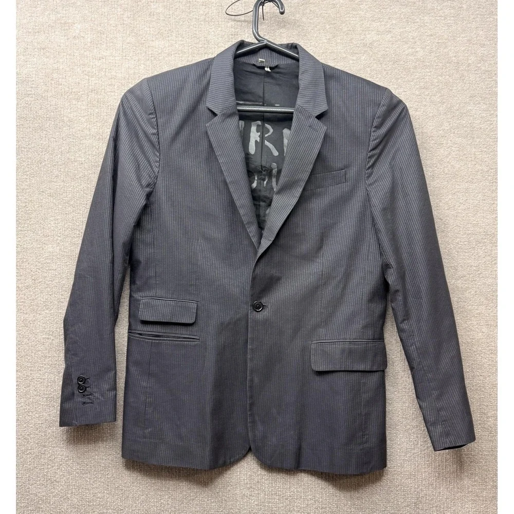 Juicy Couture Mens Pinstripe Blazer Jacket‎ Charcoal Grey Burnt Out Star Lining